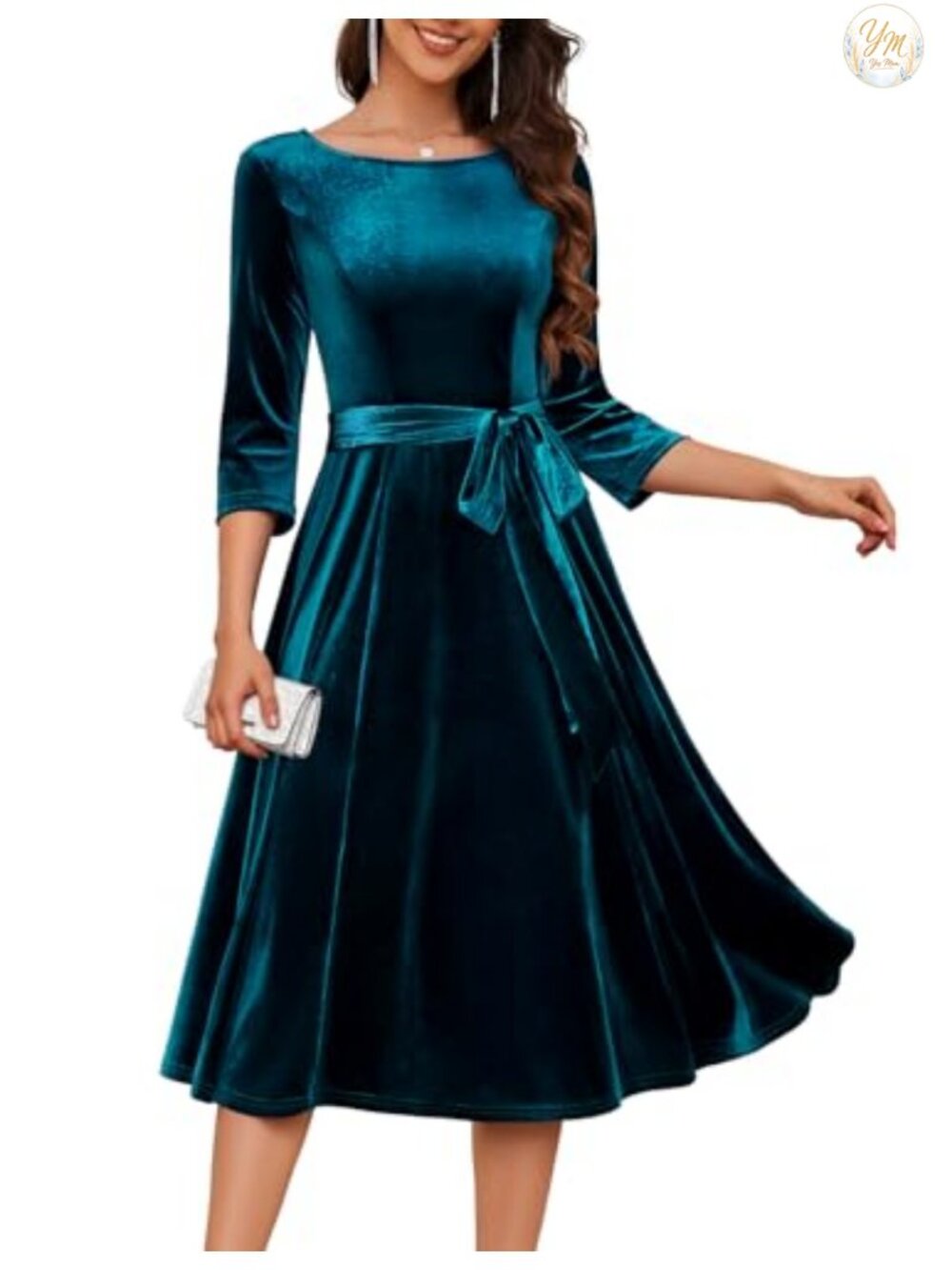 Velvet Cocktail Dress Women 3/4 Sleeve A-Line Formal Gala Holiday Party